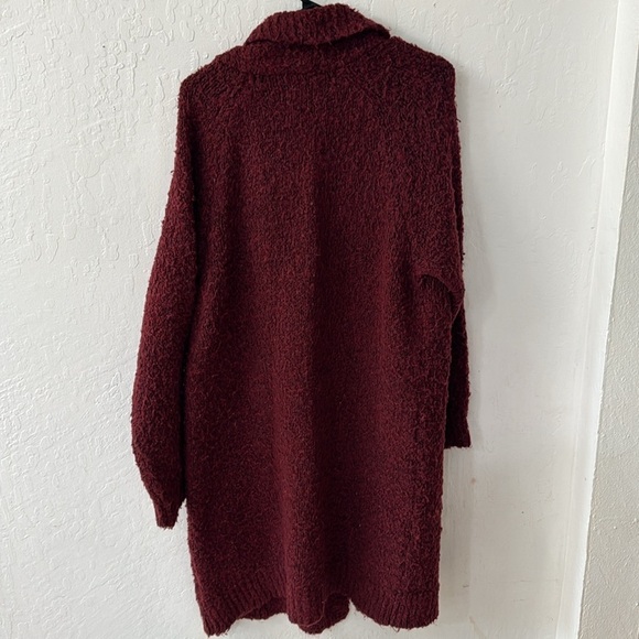 Anthropologie Red Long Line Open Front Sherpa Teddy Cardigan No Pockets M - Picture 8 of 9